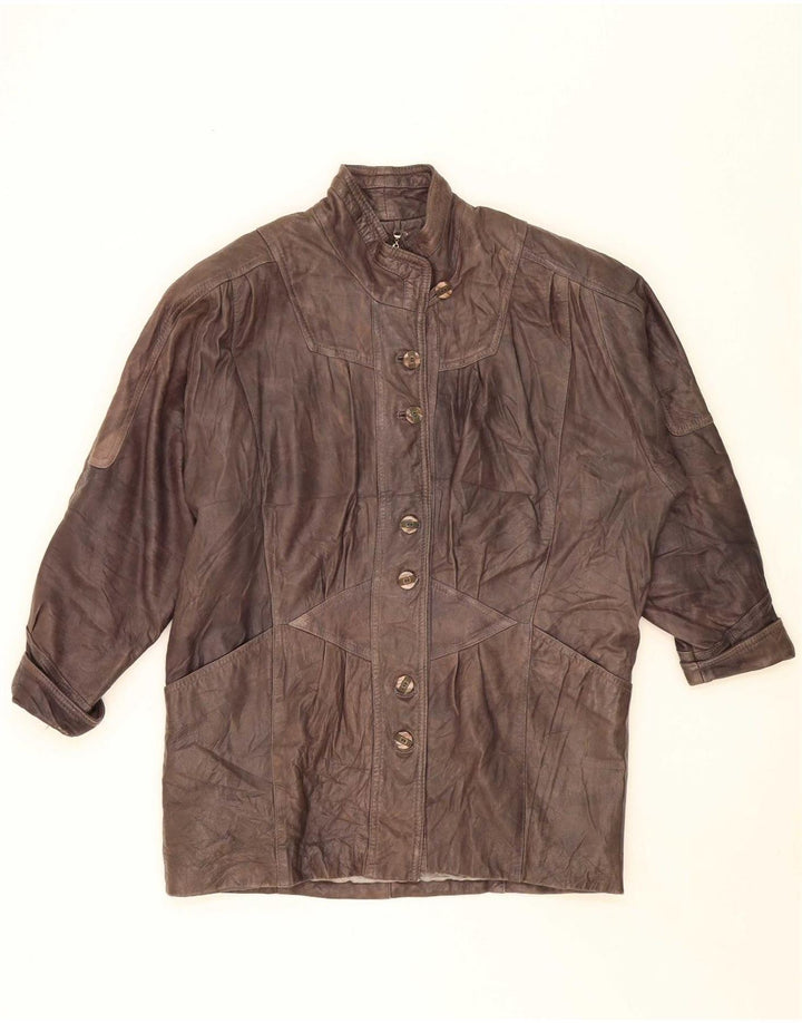 VINTAGE Womens Oversized Leather Jacket EU 40 Medium Brown Leather