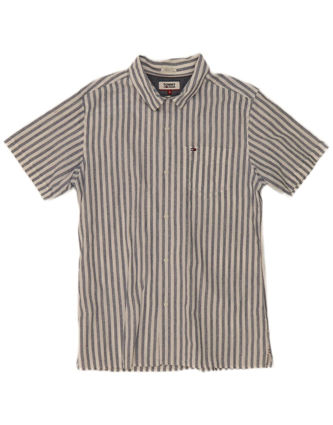 TOMMY HILFIGER Mens Regular Fit Shirt Medium Navy Blue Striped