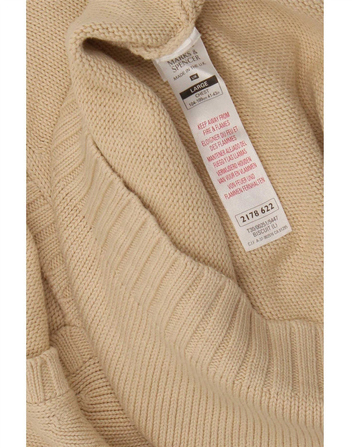 Marks & Spencer Herren-Pullover mit V-Ausschnitt, groß, beige Baumwolle