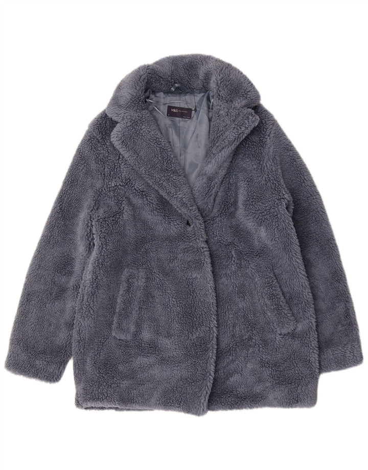 Marks & Spencer Womens Oversized Faux Fur Overcoat UK 12 Medium Grey