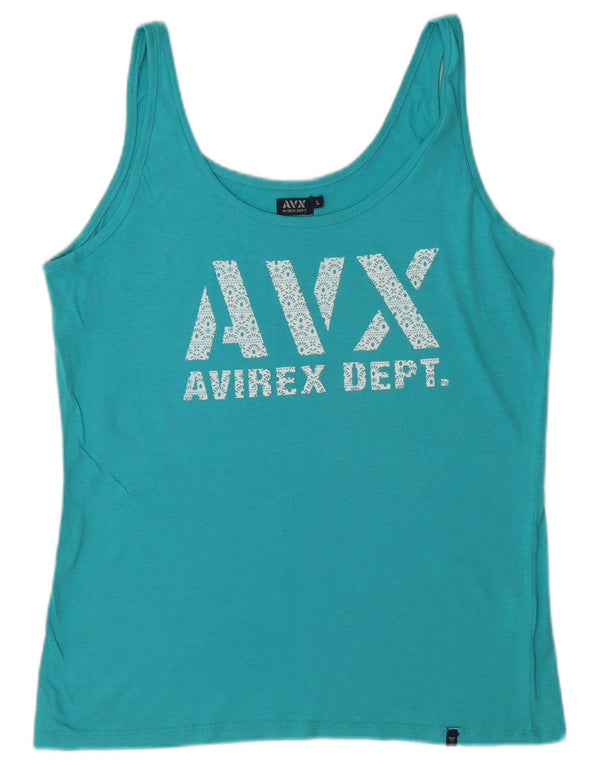Top colete gráfico feminino Avirex UK 14 grande algodão turquesa