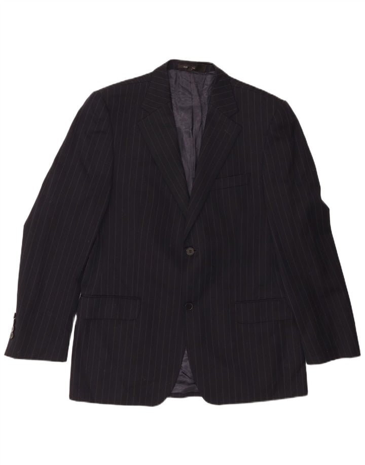 Zara Mens 2 Button Blazer Jacket EU 50 Medium Black Pinstripe Wool