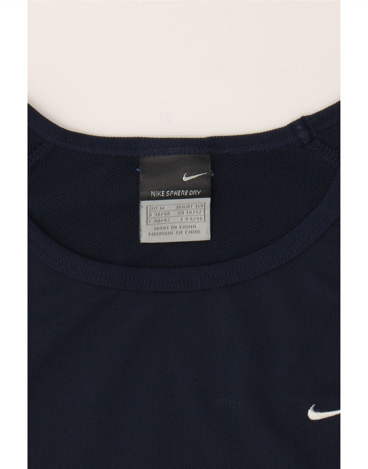 NIKE Womens T-Shirt Top UK 10/12 Medium Navy Blue Colourblock Polyester Vintage Nike and Second-Hand Nike from Messina Hembry 