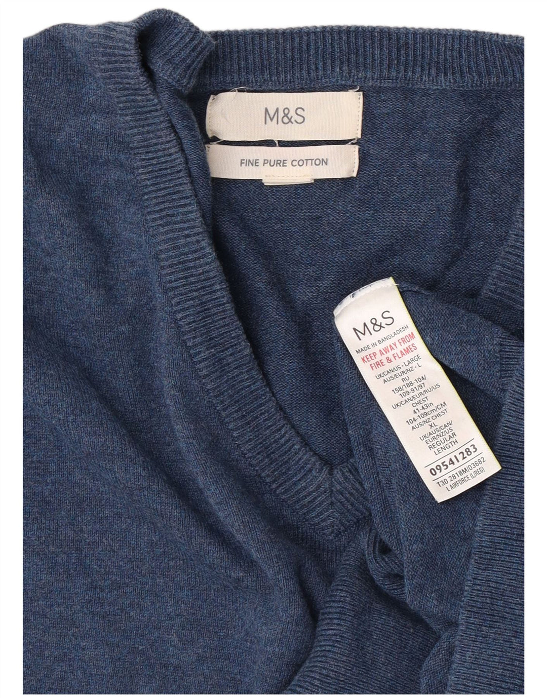 Marks & Spencer Mens V-Neck Jumper Sweater Large Blue Cotton
