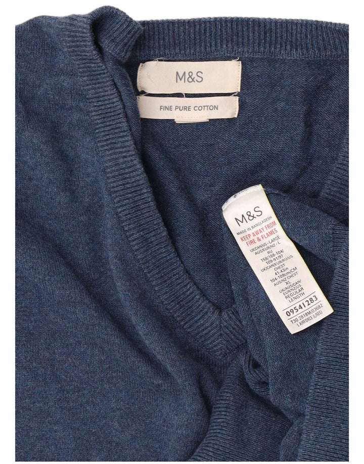 Marks & Spencer Mens V-Neck Jumper Sweater Large Blue Cotton