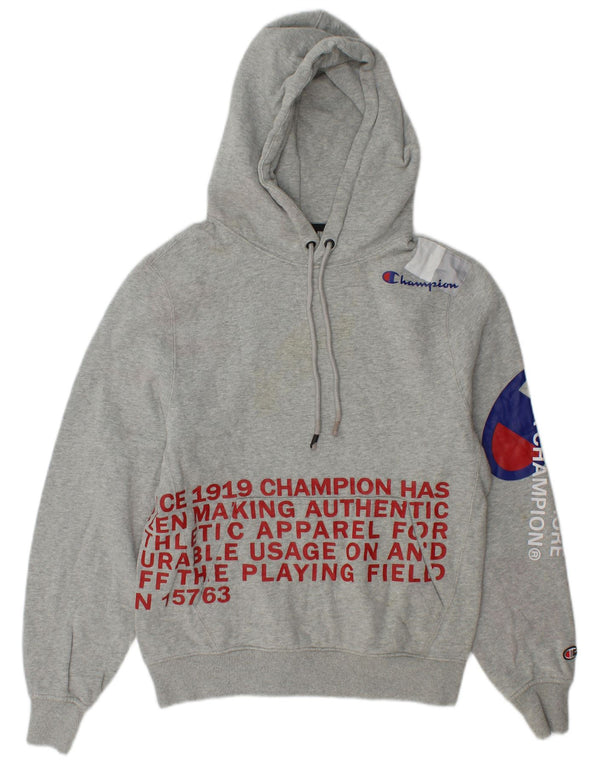 Champion Mens Graphic Hoodie Jumper Small Grey Flecked Cotton