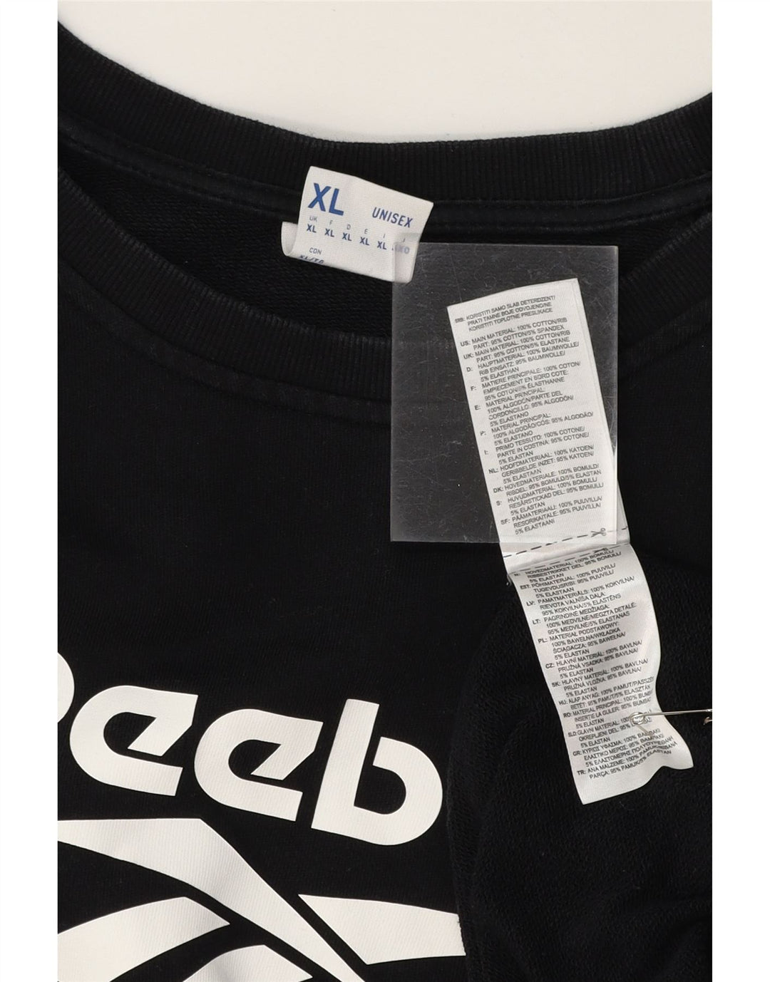 REEBOK Mens Graphic Sweatshirt Jumper XL Black Cotton Vintage Reebok and Second-Hand Reebok from Messina Hembry 