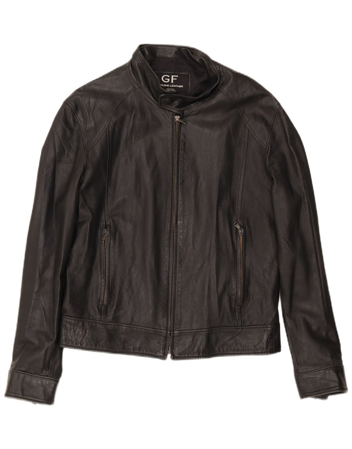 Gianfranco Ferre Veste en cuir bomber pour homme UK 38 Cuir noir moyen
