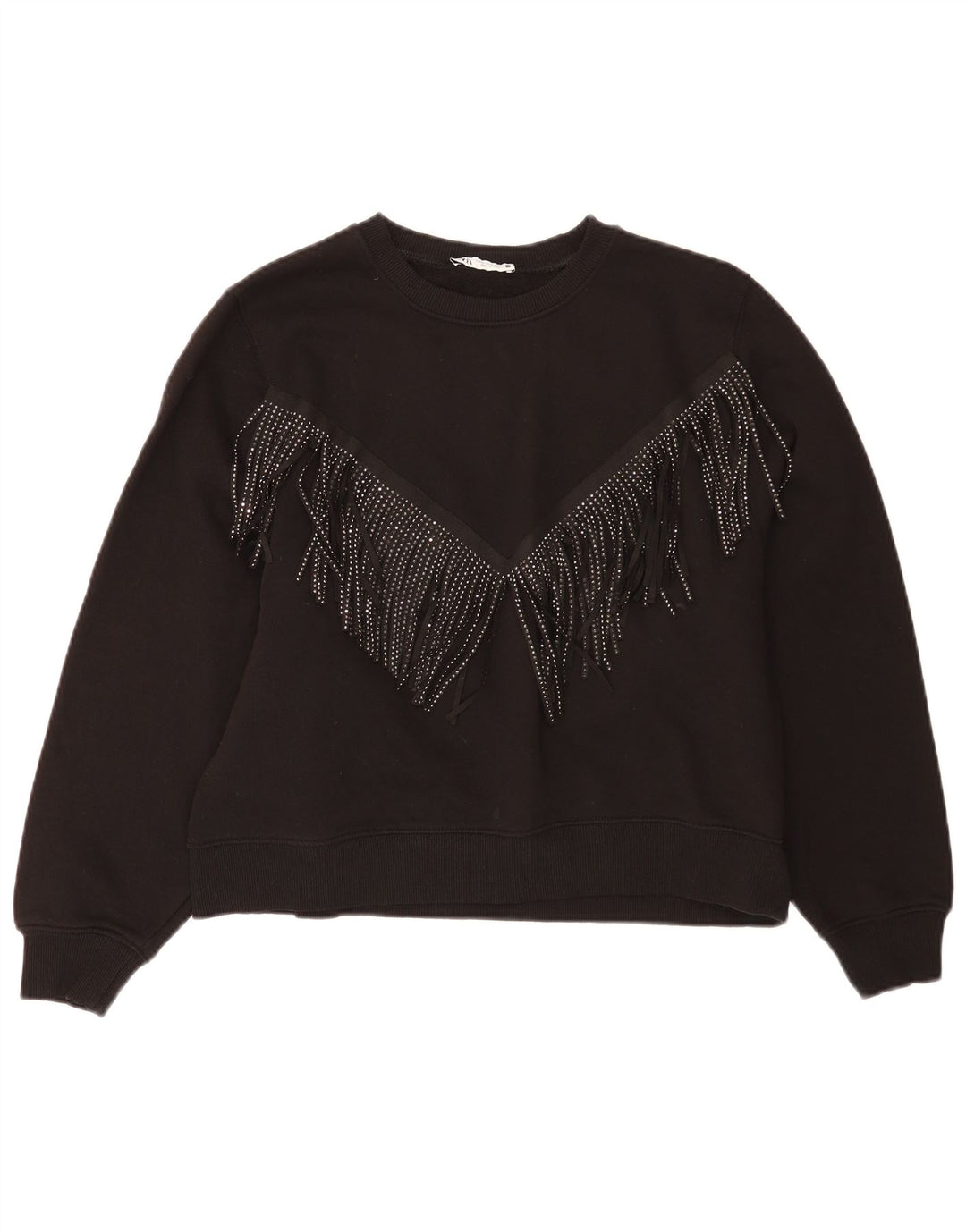 Zara Womens Crop Oversized Sweatshirt Jumper UK 14 Medium Black Cotton