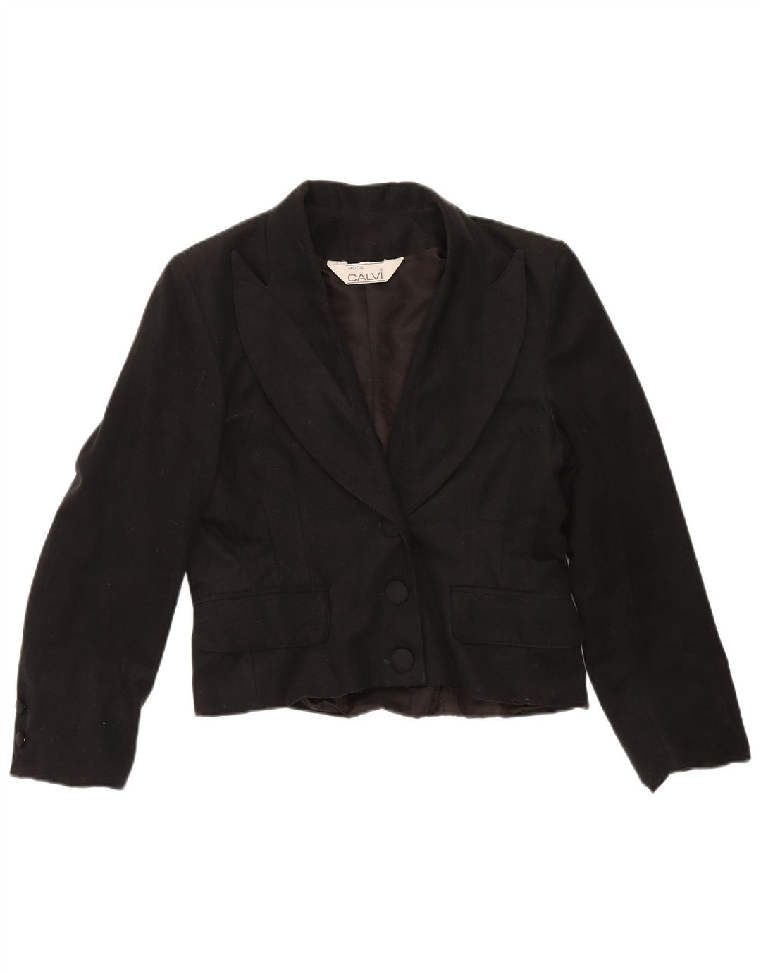 VINTAGE Womens Crop 3 Button Blazer Jacket UK 12 Medium Black