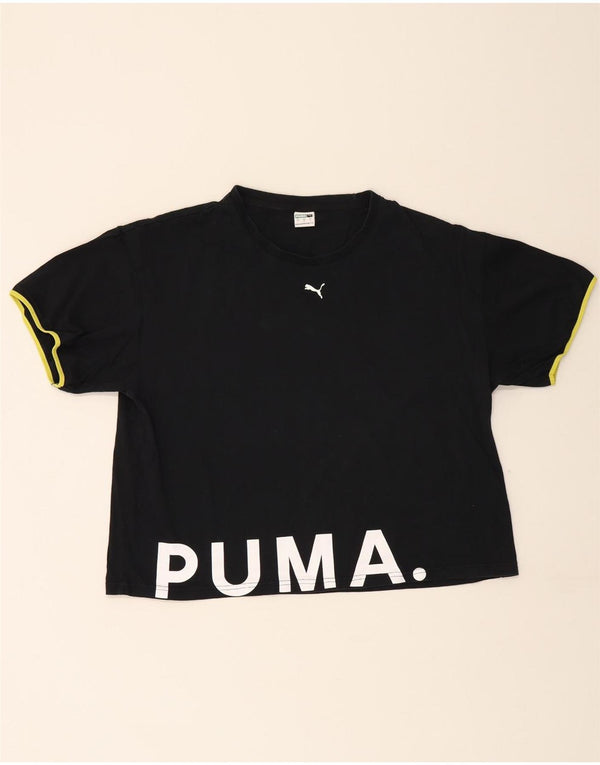 Puma Damen Crop Graphic T-Shirt Top UK 16 Large Schwarz Baumwolle