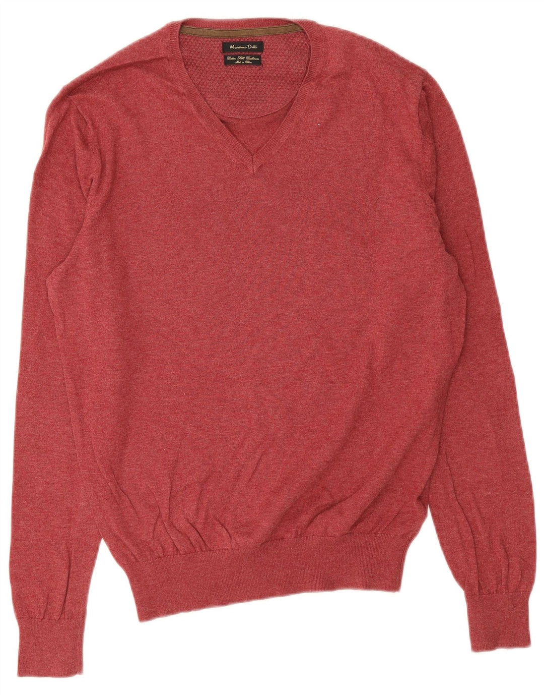 Massimo Dutti Mens V-Neck Jumper Sweater Medium Burgundy Cotton