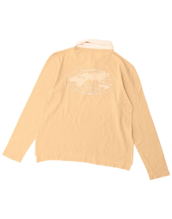 ALVIERO MARTINI Mens Graphic Long Sleeve Rugby Polo Shirt Medium Beige