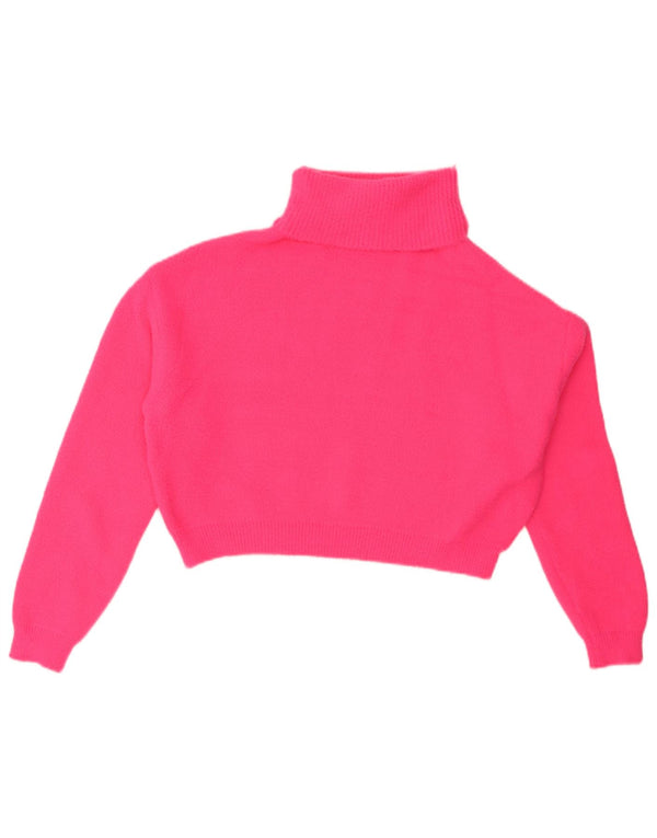 Zara Damen Crop Oversized Rollkragenpullover Pullover UK 10 Small Pink Nylon