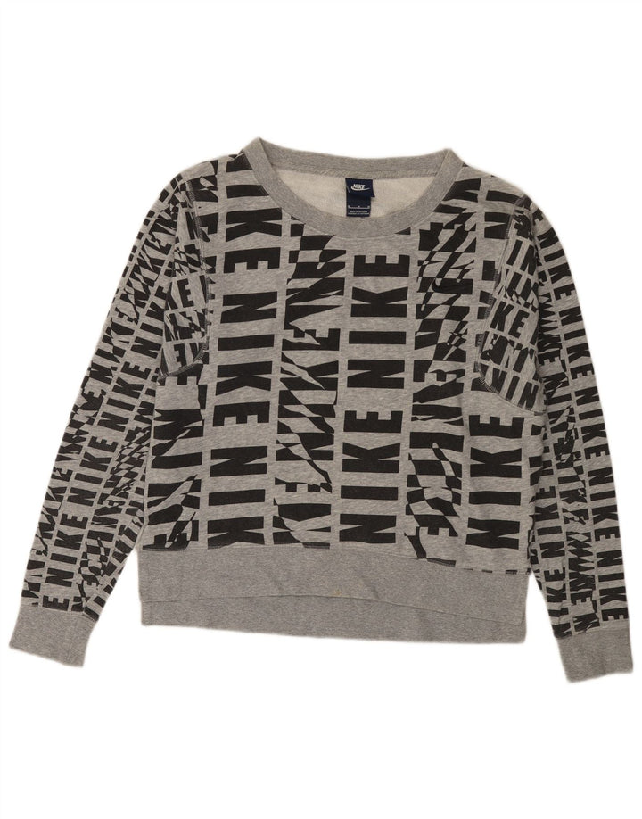 NIKE Womens Graphic Sweatshirt Jumper UK 14 Medium Grey Cotton