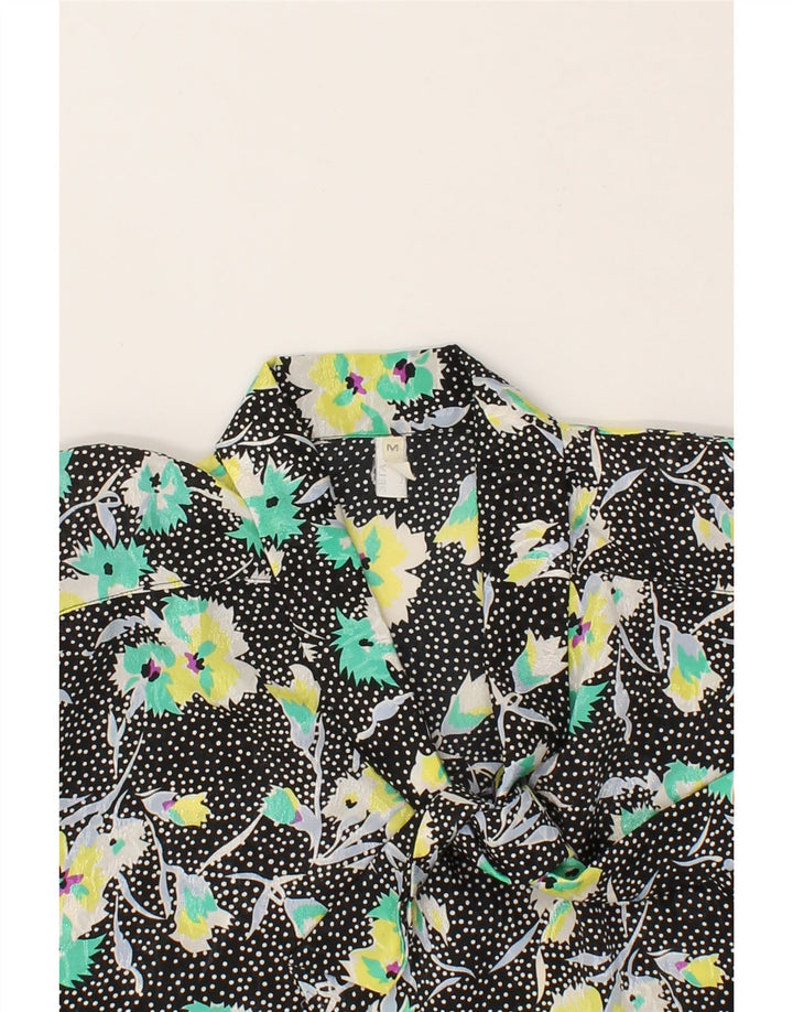 VINTAGE Womens Pullover Shirt Blouse UK 14 Medium Black Floral Vintage Vintage and Second-Hand Vintage from Messina Hembry 