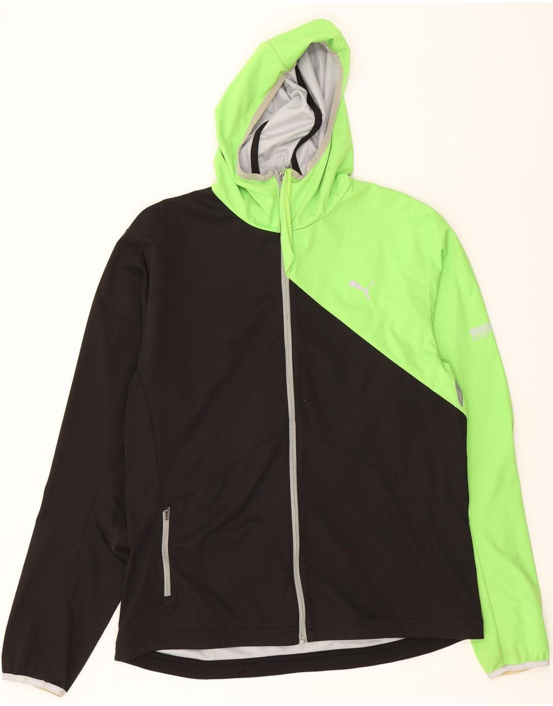 PUMA Mens Hooded Rain Jacket UK 40 Large Black Colourblock Polyester Vintage Puma and Second-Hand Puma from Messina Hembry 