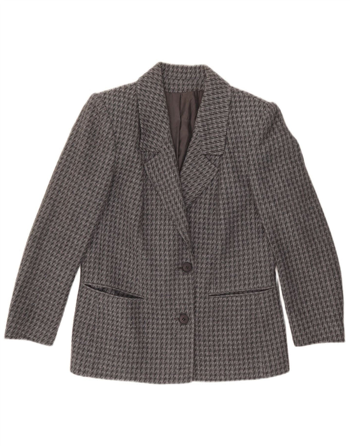 Jaqueta blazer feminina vintage com 2 botões IT 43 Houndstooth cinza médio