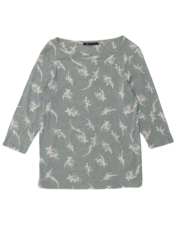 Marks & Spencer Womens Top 3/4 Sleeve UK 16 Large Blue Floral Cotton