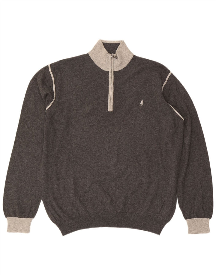 MARLBORO CLASSICS Mens Zip Neck Jumper Sweater 2XL Grey Cotton