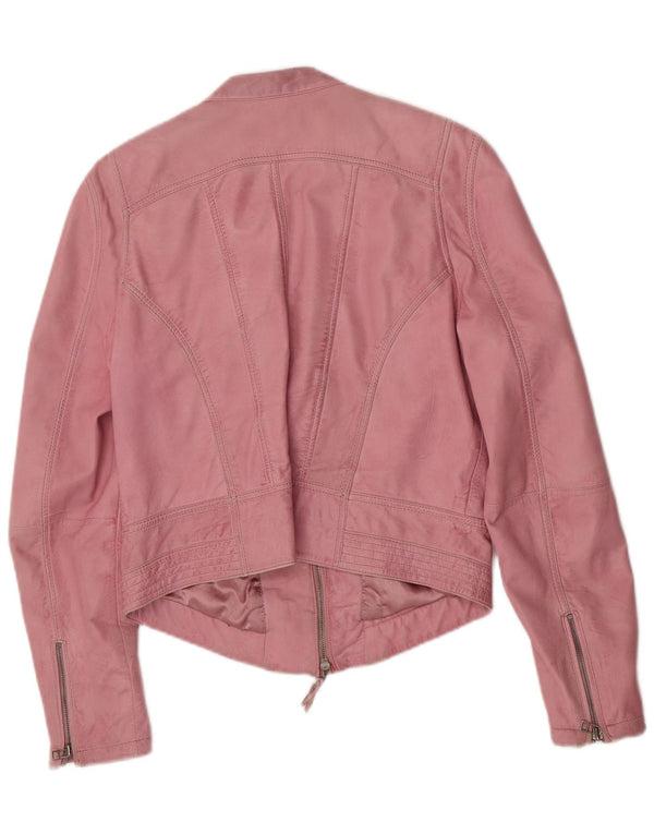 Zucchero Womens Biker Leather Jacket UK 16 Large Pink Leather