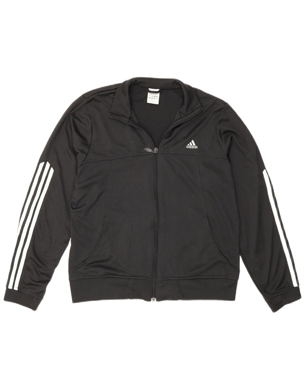 Adidas Womens Tracksuit Top Jacket UK 18 XL Black Striped Polyester Sports
