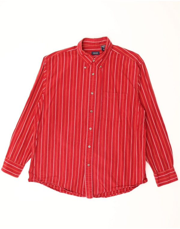 IZOD Mens Shirt Large Red Striped Cotton