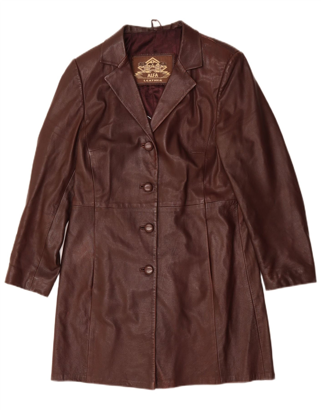 Alfa Womens Leather Coat UK 10 Small Burgundy Leather