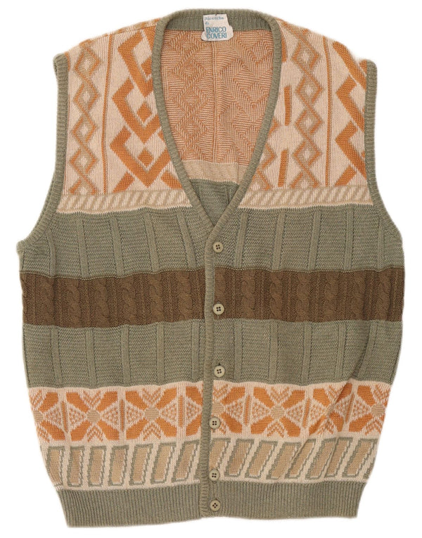 Enrico Coveri Herre ærmeløs cardigan sweater Medium Grøn Geometrisk