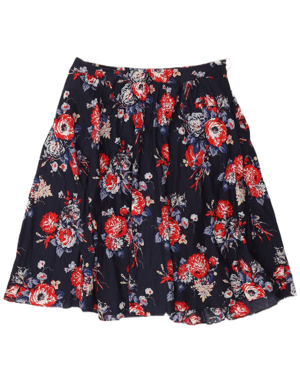 Laura Ashley Womens Pleated Skirt UK 14 Large W32 Navy Blue Floral Cotton