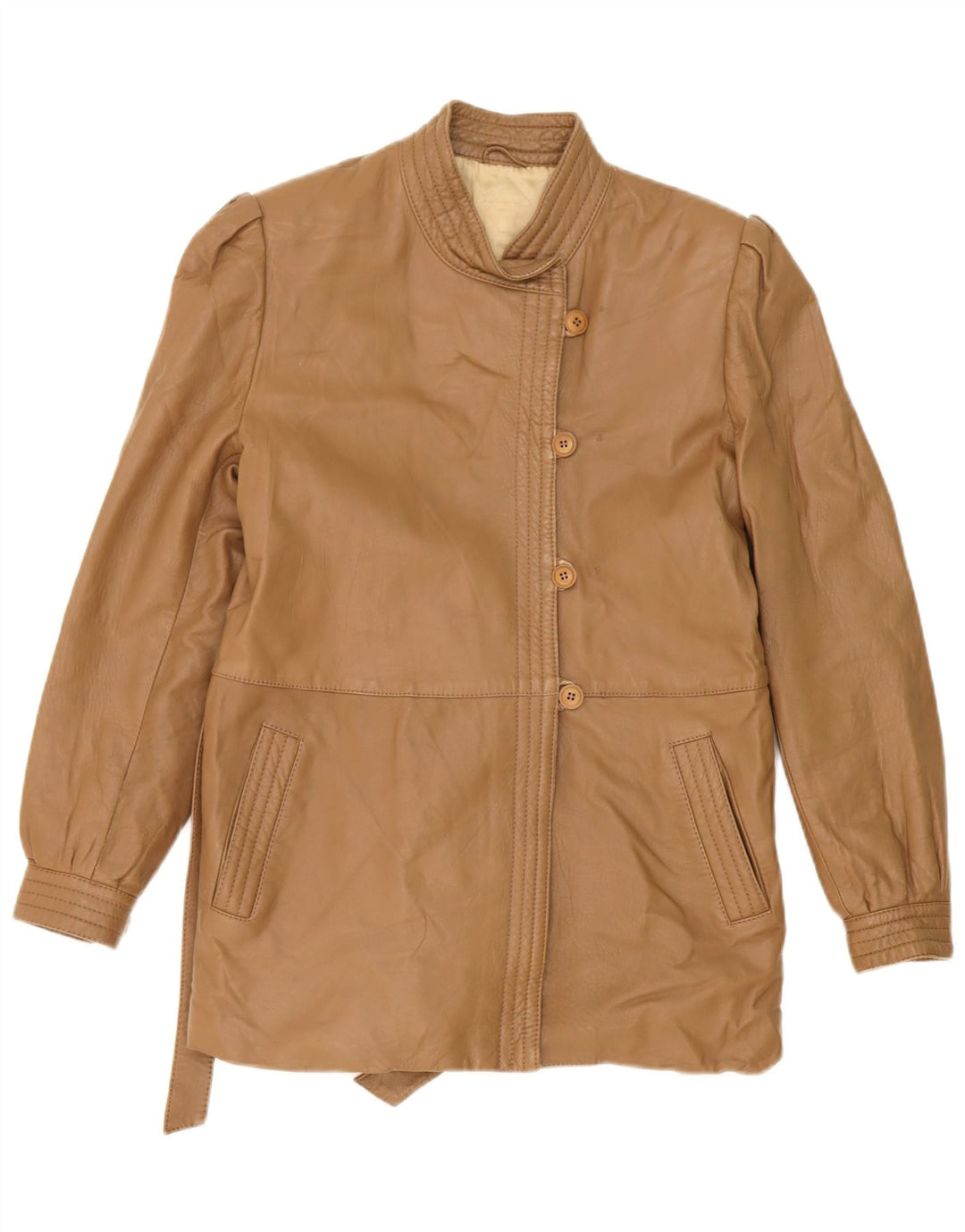 VINTAGE Womens Leather Jacket IT 42 Medium Beige Leather