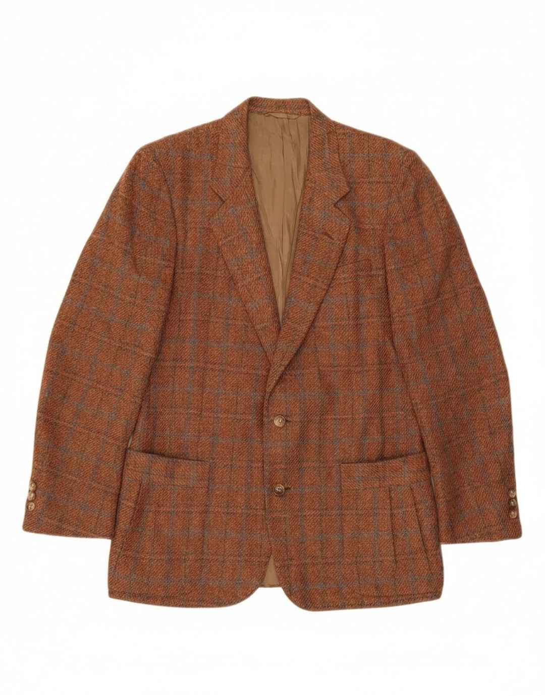 Vintage Mens 2 Button Blazer Jacket IT 48 Medium Brown Check Virgin Wool