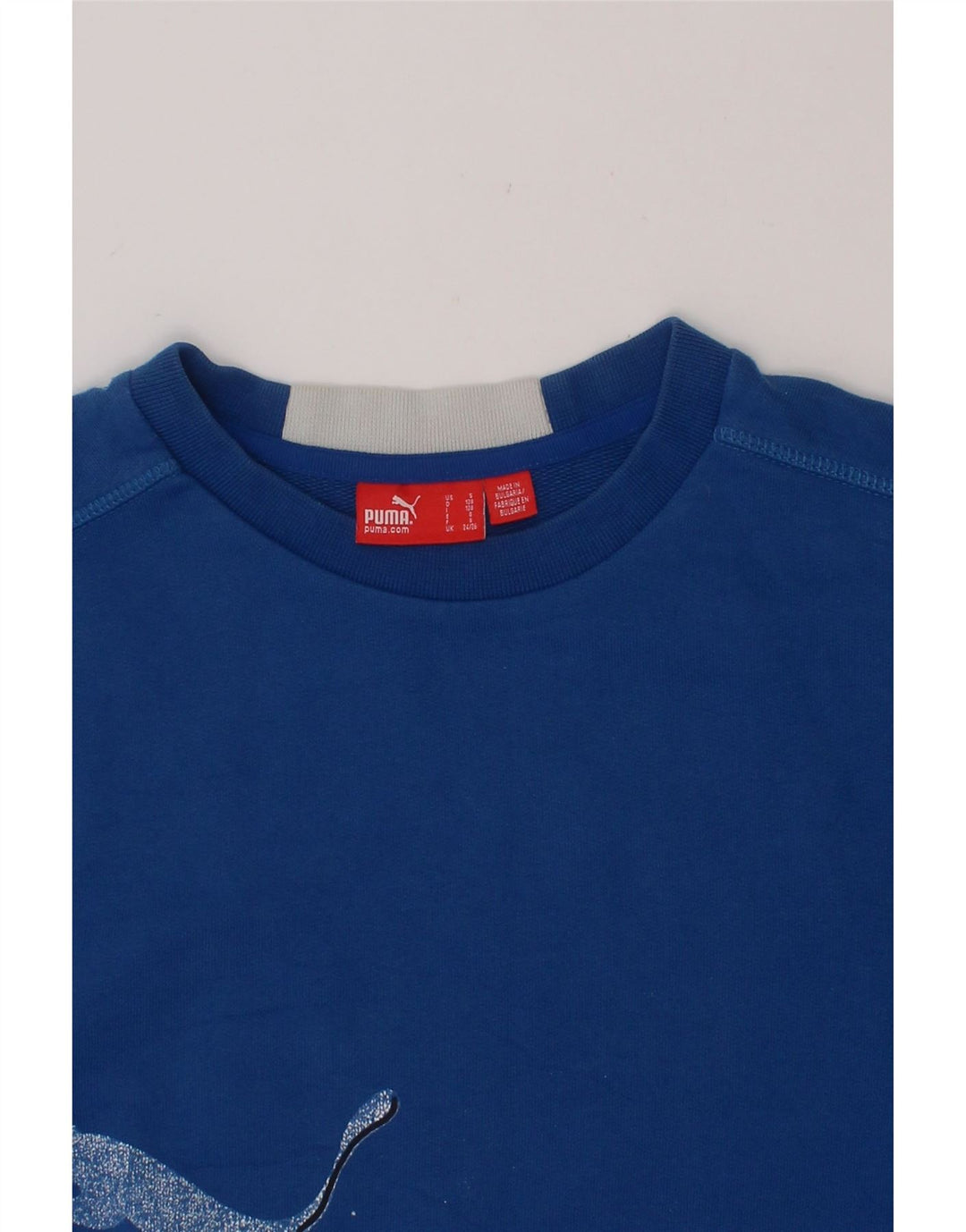 PUMA Boys Graphic Sweatshirt Jumper 7-8 Years Small Blue Cotton Vintage Puma and Second-Hand Puma from Messina Hembry 