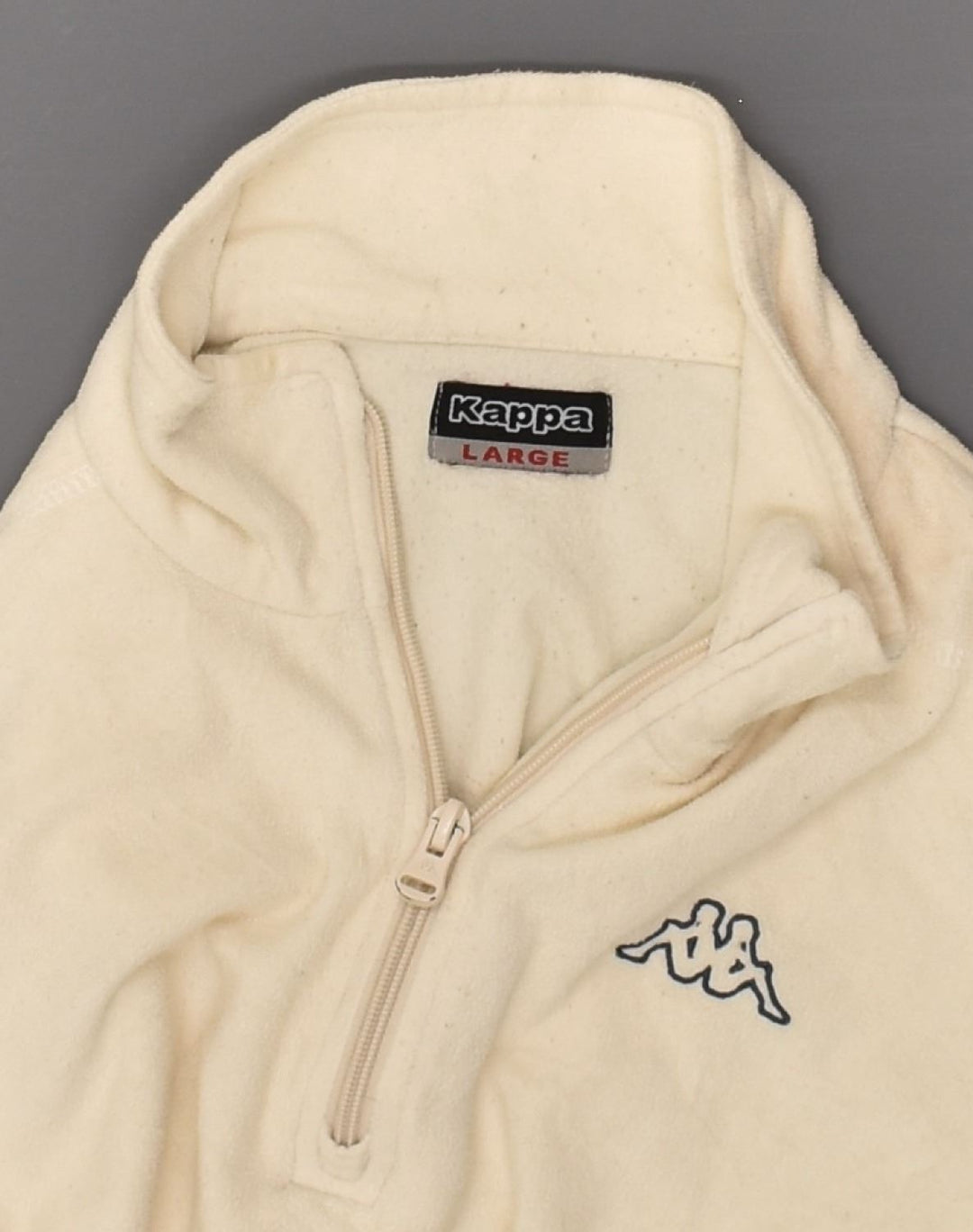 KAPPA Womens Zip Neck Fleece Jumper UK 14 Large Beige Polyester | Vintage Kappa | Thrift | Second-Hand Kappa | Used Clothing | Messina Hembry 