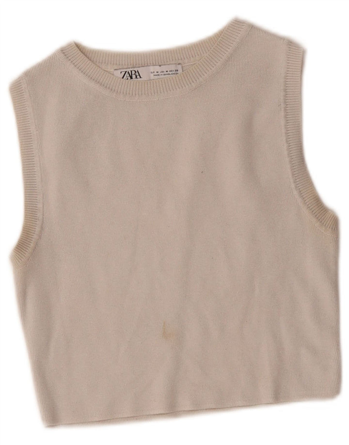 Canotta corta da donna Zara UK 12 medio bianco sporco