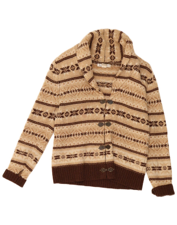Susan Bristol Womens Cardigan Sweater UK 10 Small Beige Fair Isle Wool