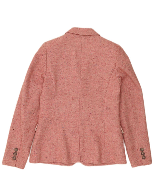 Jaqueta blazer feminina Joules com 2 botões Reino Unido 8 pequena lã manchada rosa