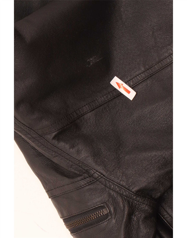 C&A Mens Bomber Leather Jacket EU 48 Medium Black