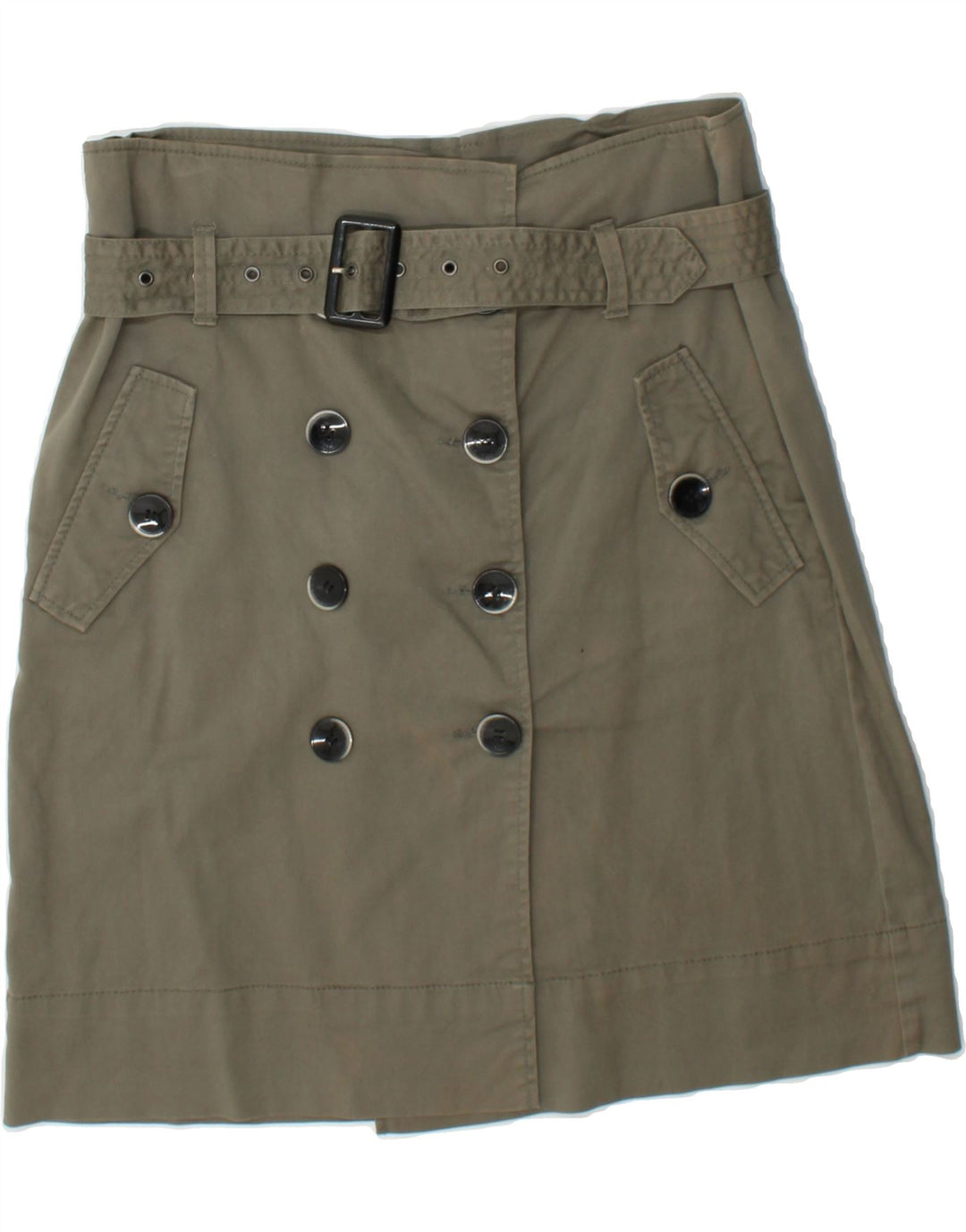 BENETTON Womens A-Line Skirt IT 42 Medium W30 Khaki Cotton Vintage Benetton and Second-Hand Benetton from Messina Hembry 