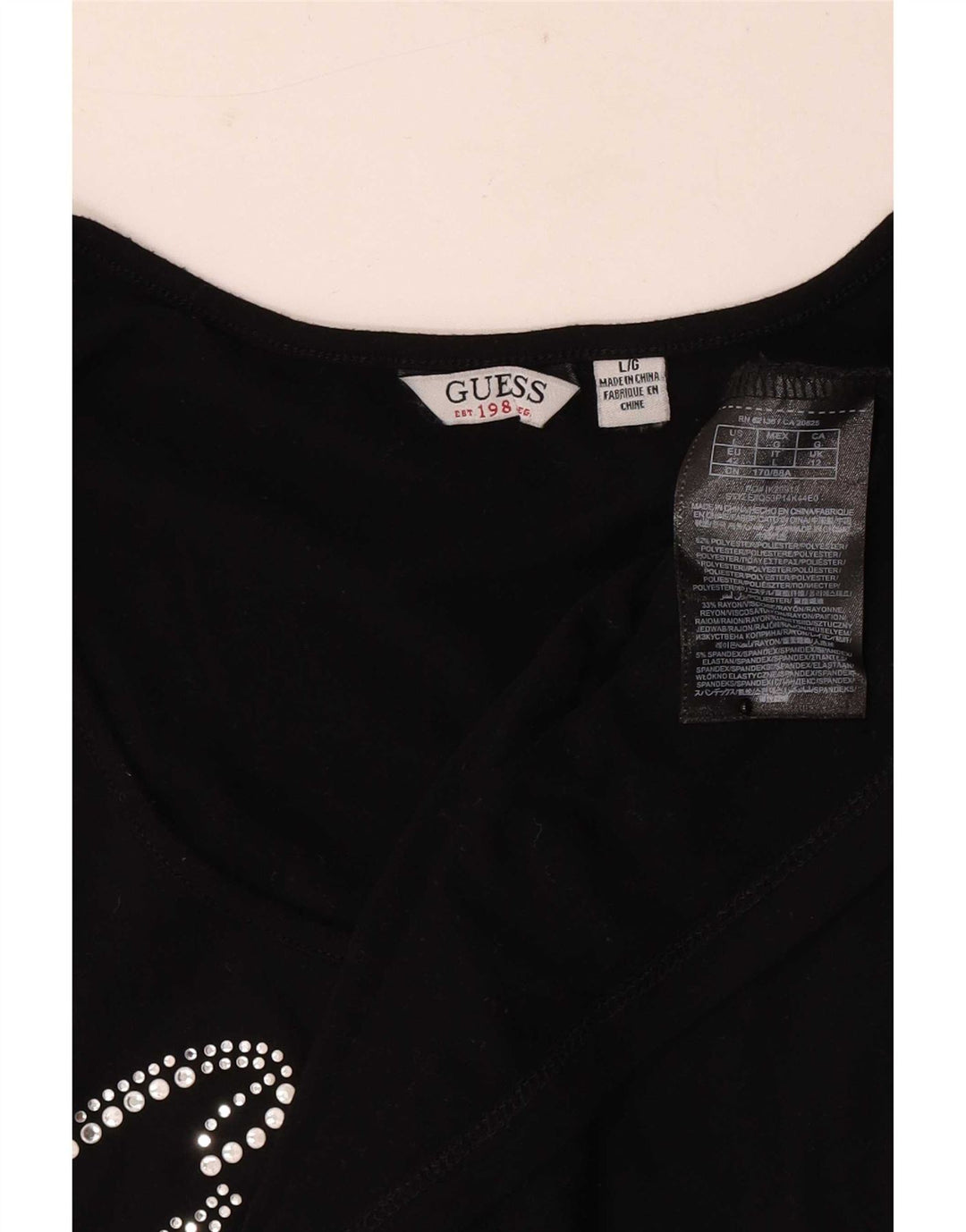 Guess T-shirt graphique pour femme UK 12 Noir moyen Polyester