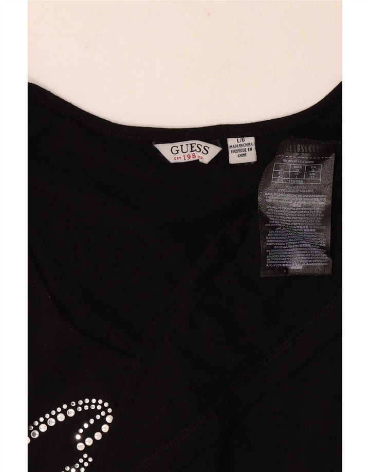 Guess T-shirt graphique pour femme UK 12 Noir moyen Polyester
