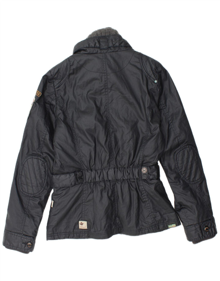 KHUJO Womens Utility Jacket UK 14 Large Navy Blue Cotton