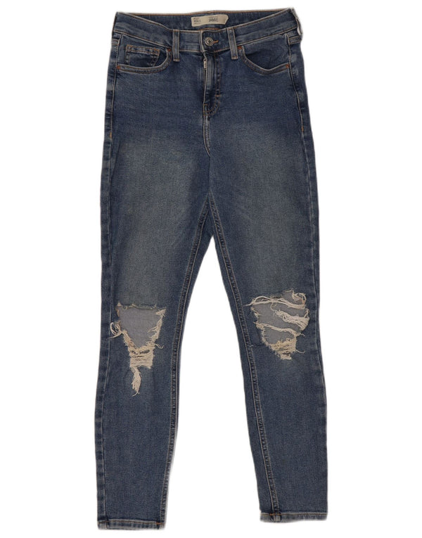 Topshop Damen Jamie Distressed Crop Skinny Jeans W26 L25 Blau Polyester