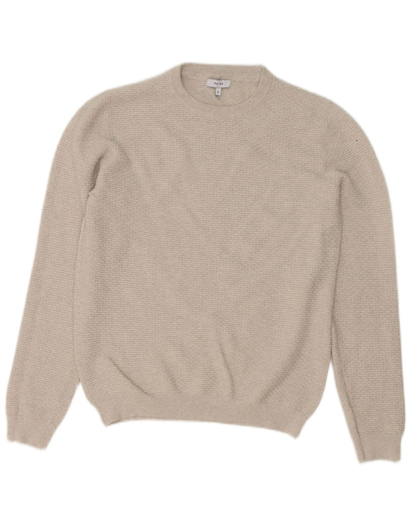 Reiss Mens Crew Neck Jumper Sweater Small Beige Cotton