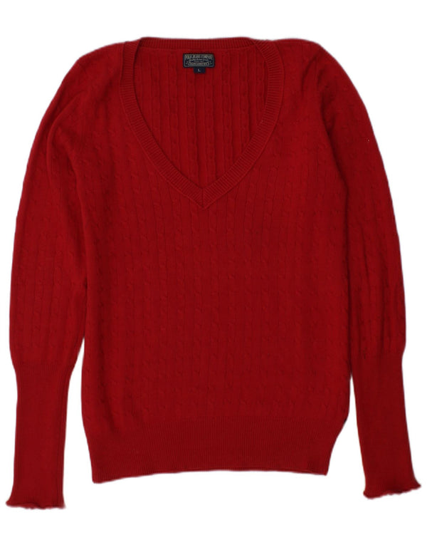 Polo Ralph Lauren Womens V-Neck Jumper Sweater UK 14 Large Burgundy Cotton