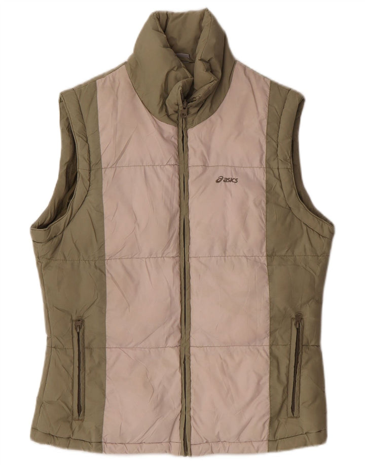 ASICS Womens Padded Gilet UK 14 Medium Khaki Colourblock Polyester