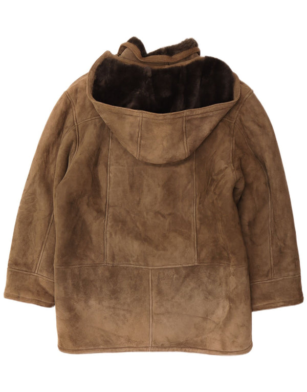 Vintage Herre Hooded Shearling Coat IT 54 2XL Khaki