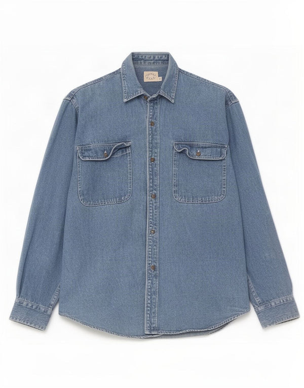 vintage Mens Regular Fit Denim Shirt Petit Bleu Coton