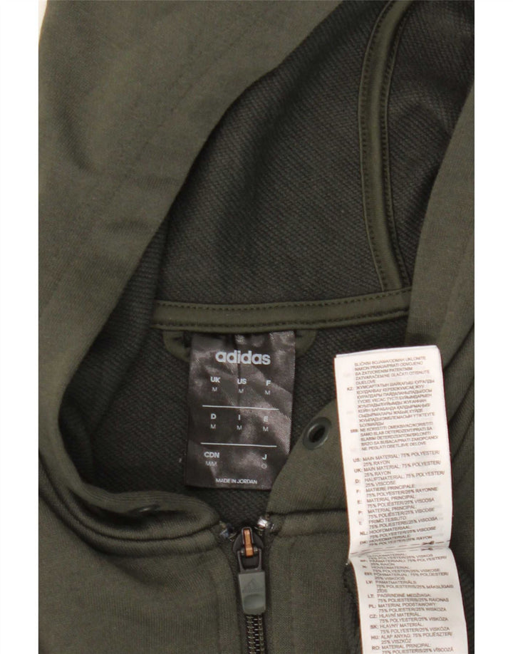 Adidas Mens Zip Hoodie Sweater Medium Khaki Polyester