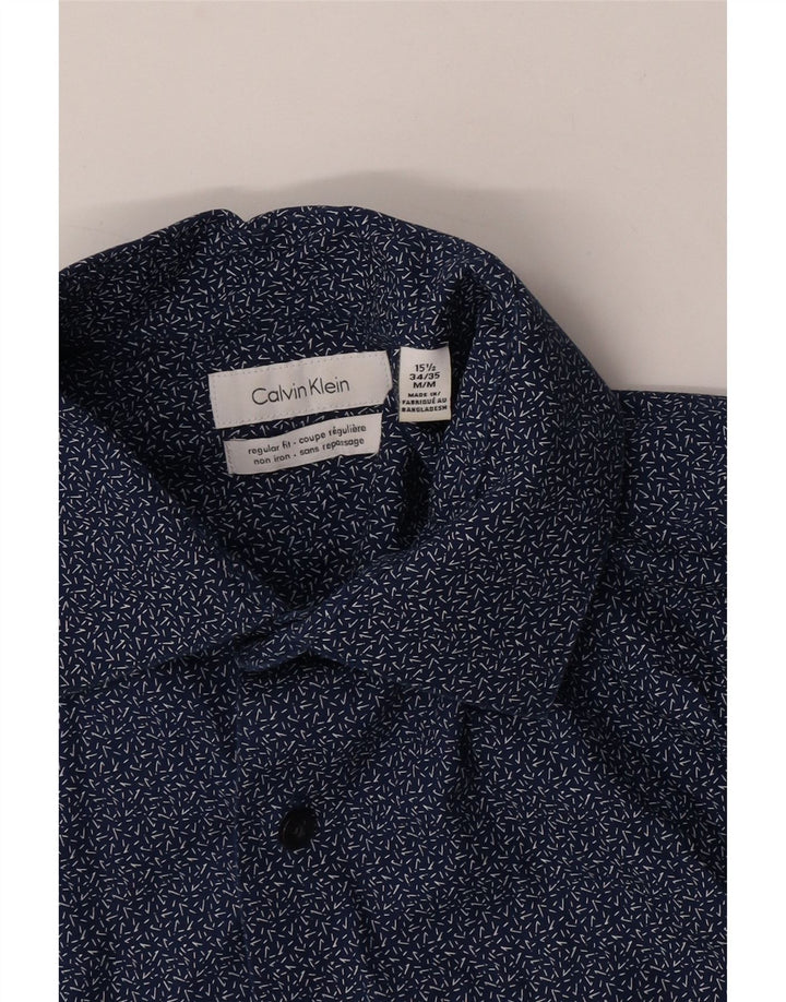 Calvin Klein Mens Regular Fit Shirt Size 15 1/2 Medium Navy Blue Spotted